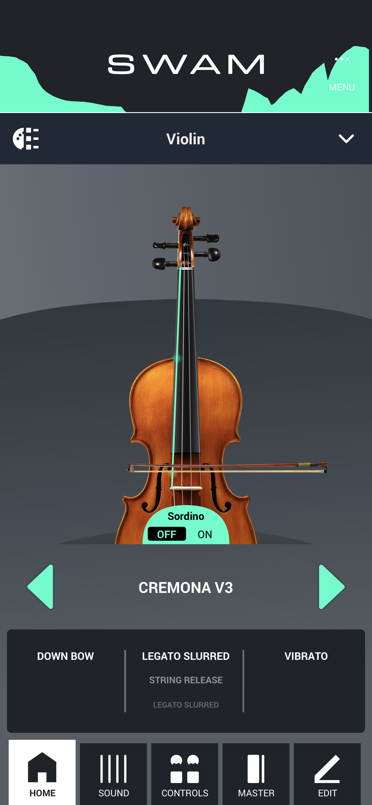 SWAM violin app preview